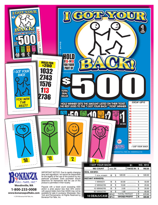 I Got Your Back $500 992ct Seal Game Pull Tabs