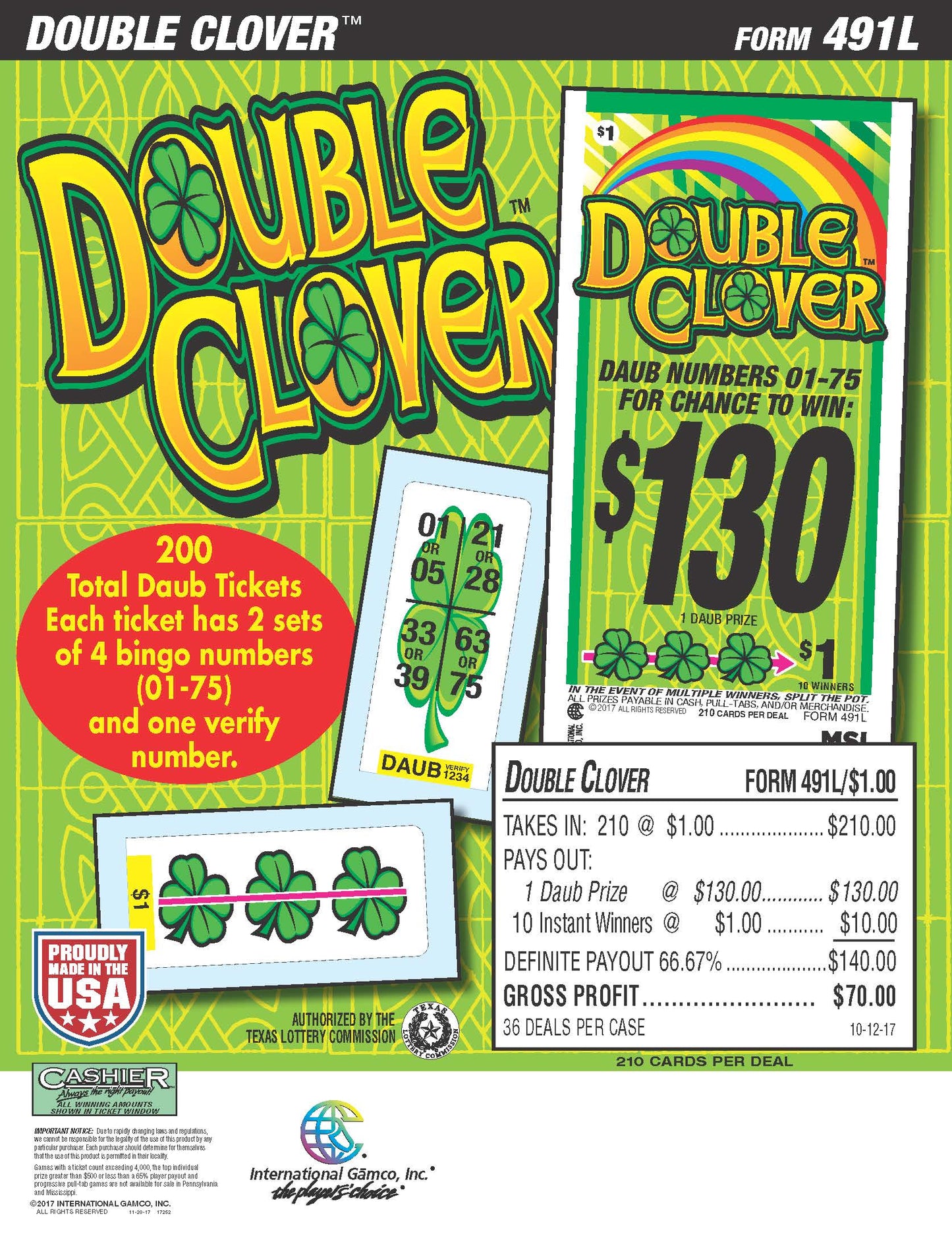 Double Clover 210ct Daub Ticket Pull Tabs