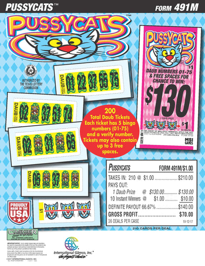 Pussycats 210ct Daub Ticket Pull Tabs