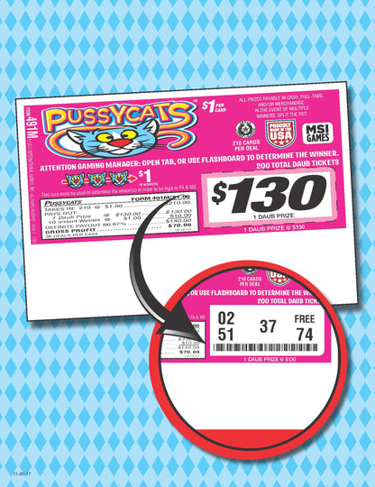 Pussycats 210ct Daub Ticket Pull Tabs