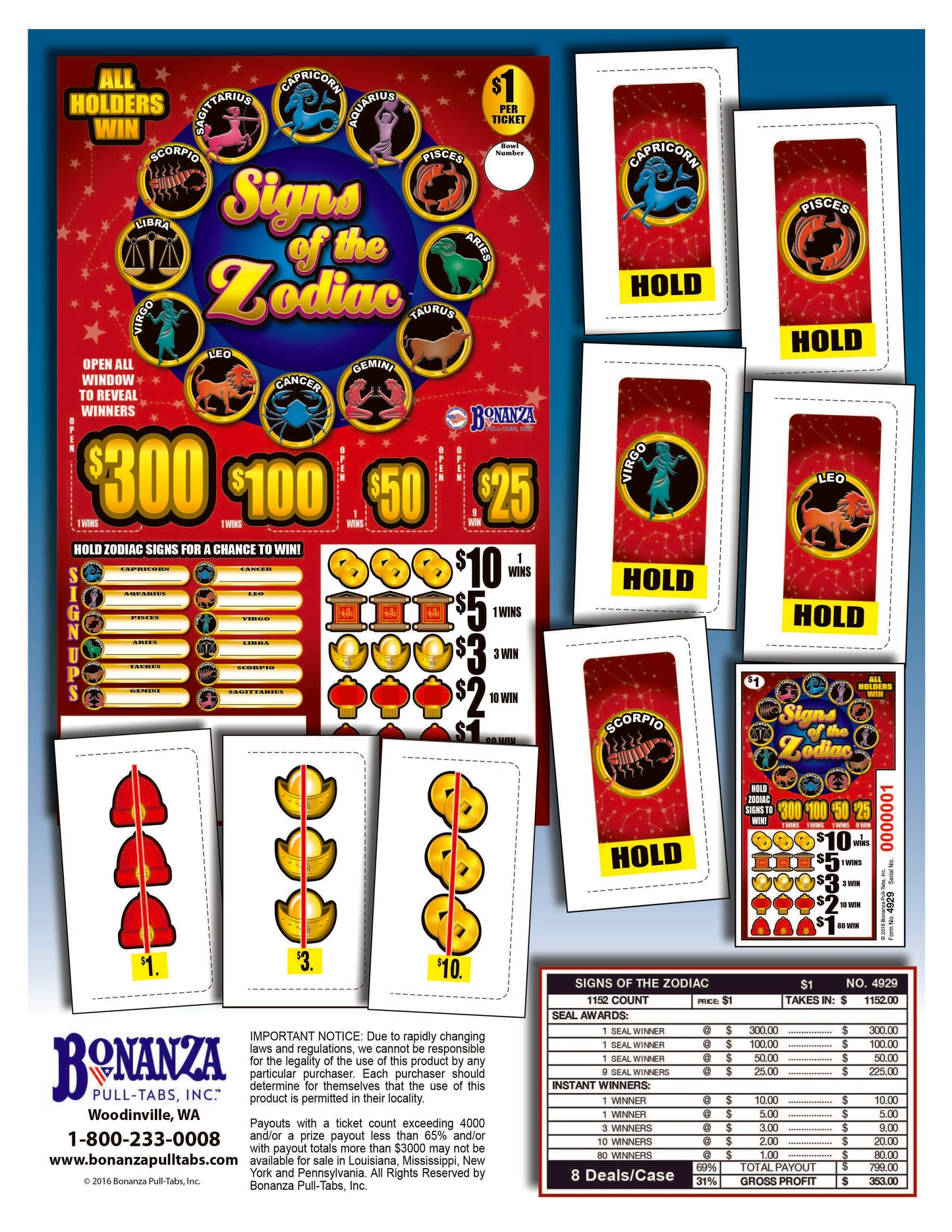 Signs Of The Zodiac 1152ct Seal Game Pull Tabs