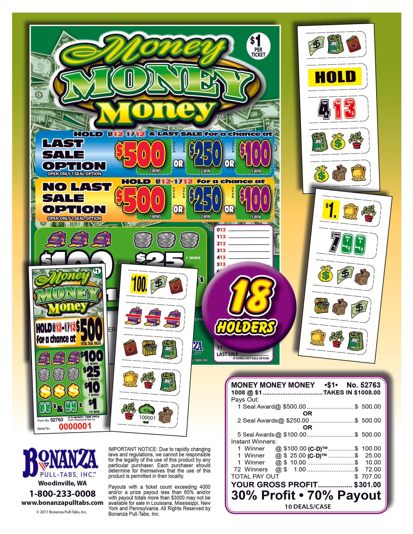 Money Money Money 1008ct Seal Game Pull Tabs