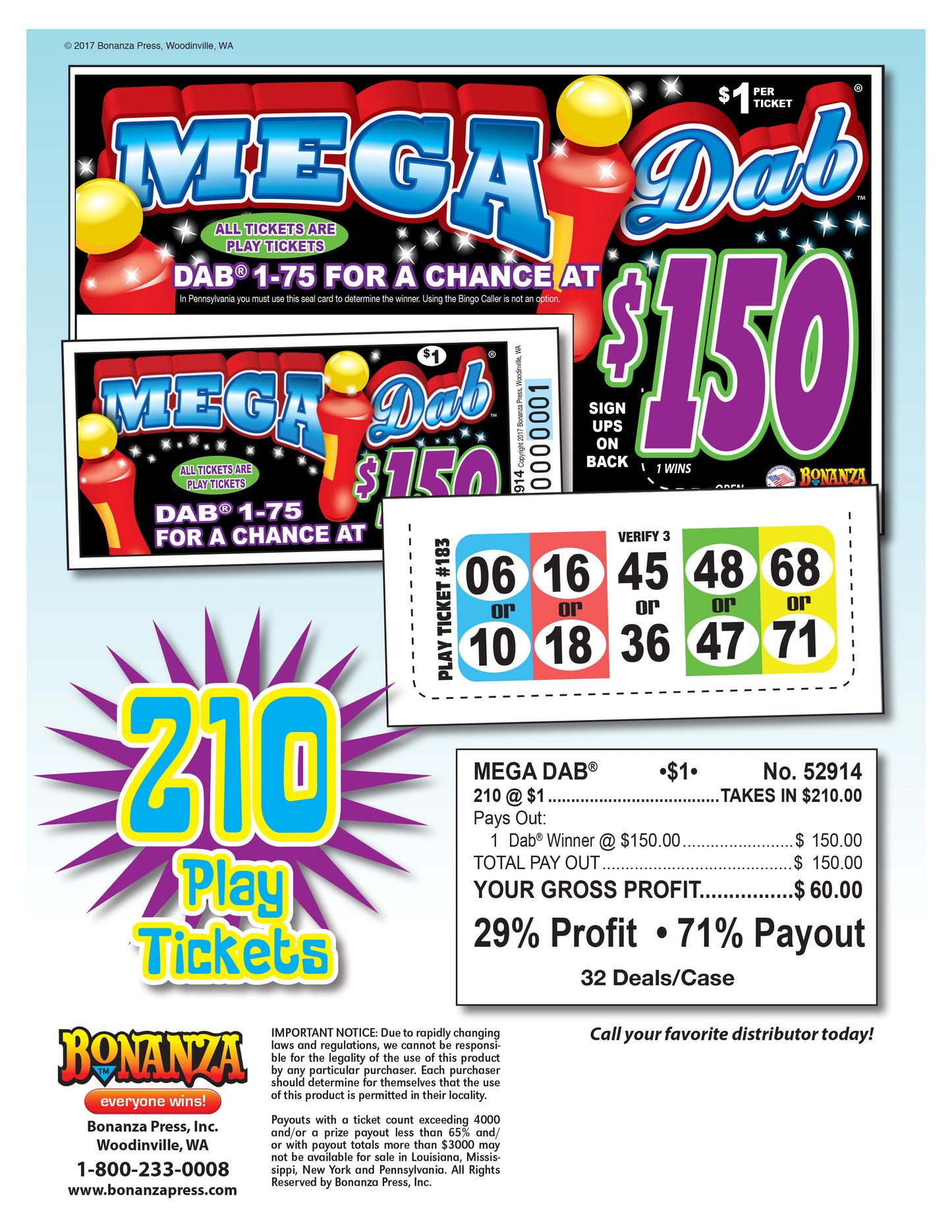 Mega Dab 210ct Daub Game Pull Tabs