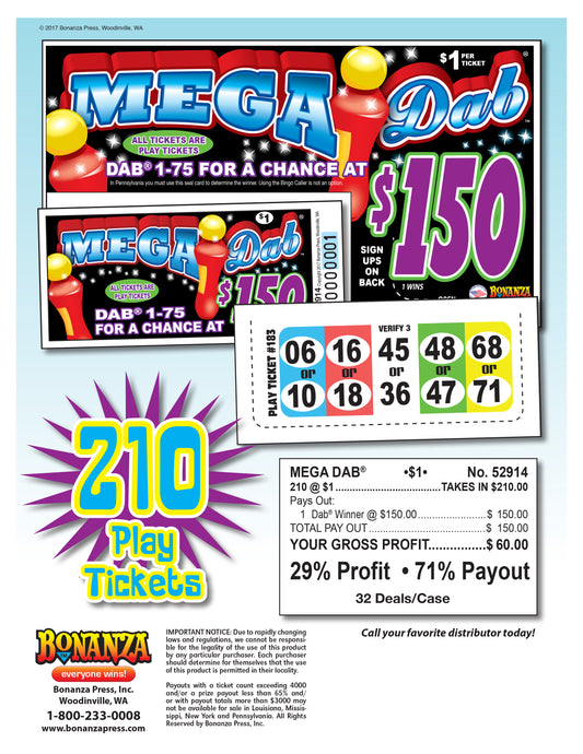 Mega Dab 210ct Daub Game Pull Tabs