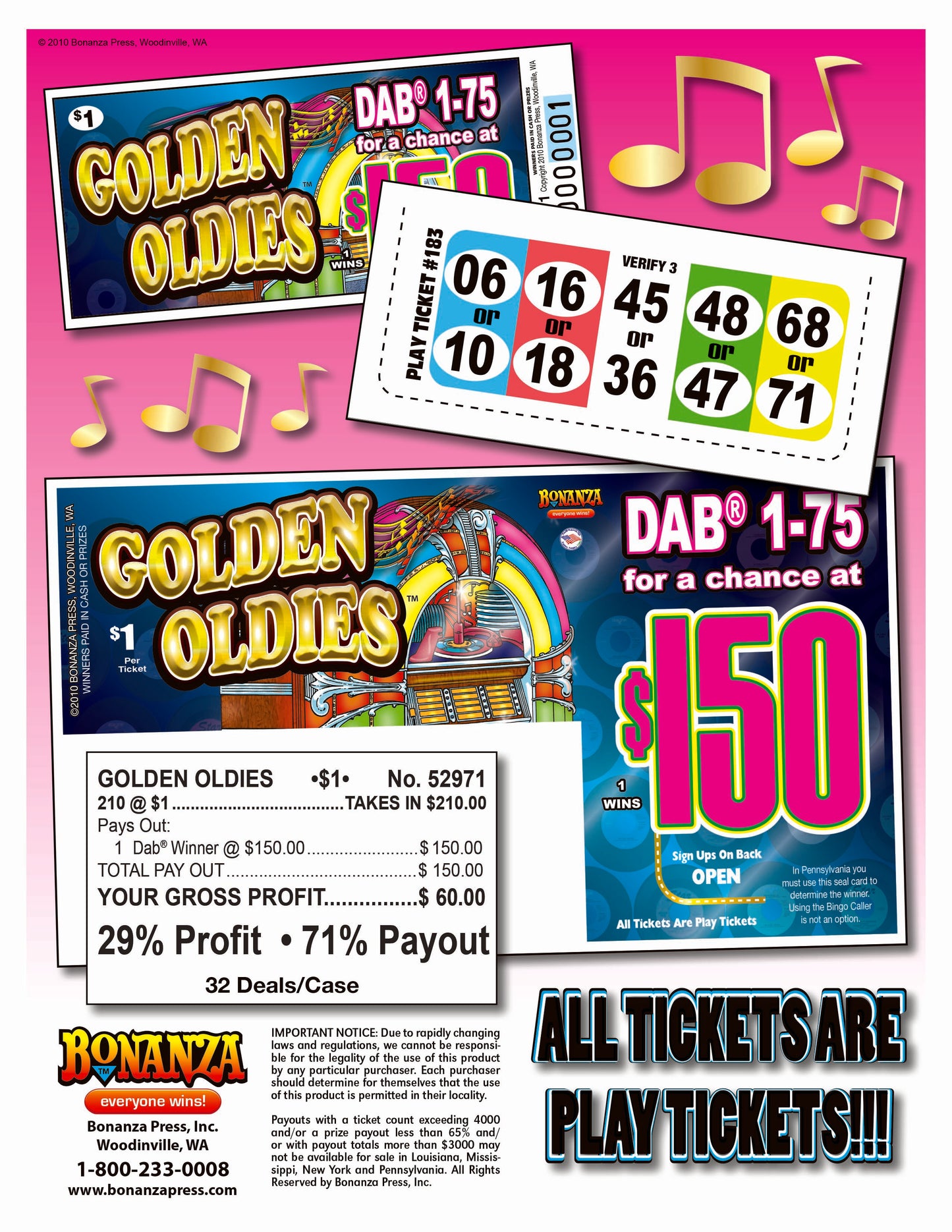 Golden Oldies 210ct Daub Game Pull Tabs