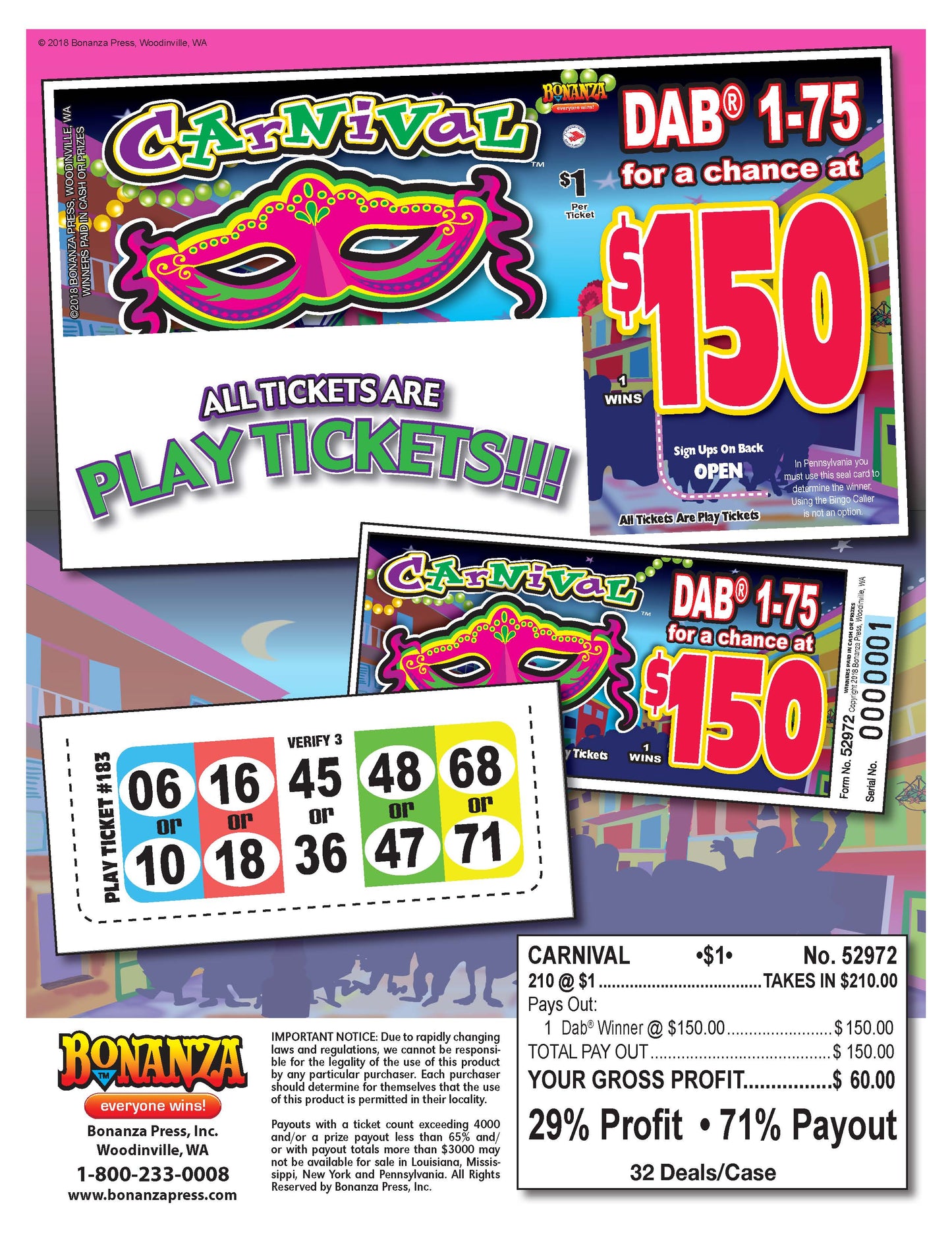 Carnival 210ct Daub Game Pull Tabs