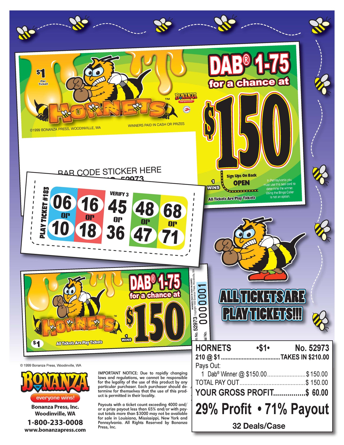 Hornets 210ct Daub Game Pull Tabs