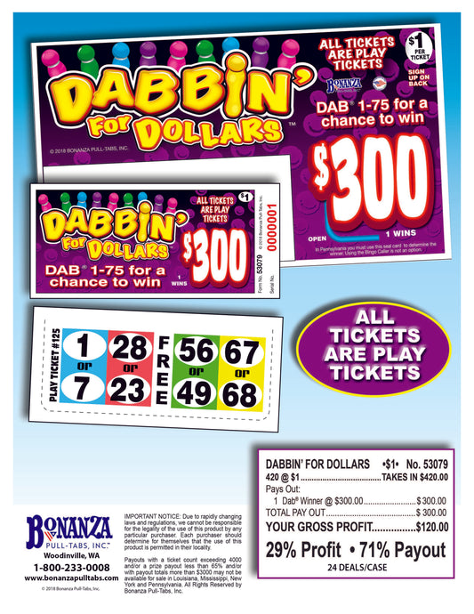 Dabbin' For Dollars 420ct Daub Tickets Pull Tabs
