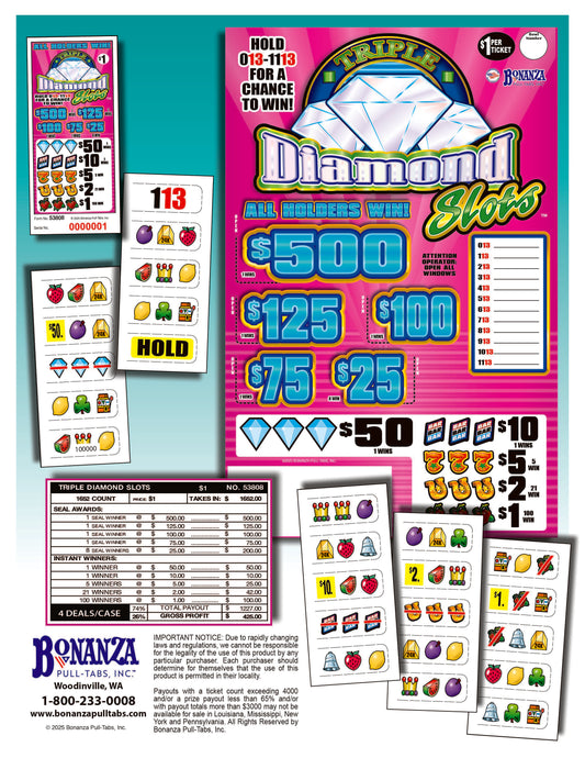 Triple Diamond Slots 1652ct Seal Game Pull Tabs