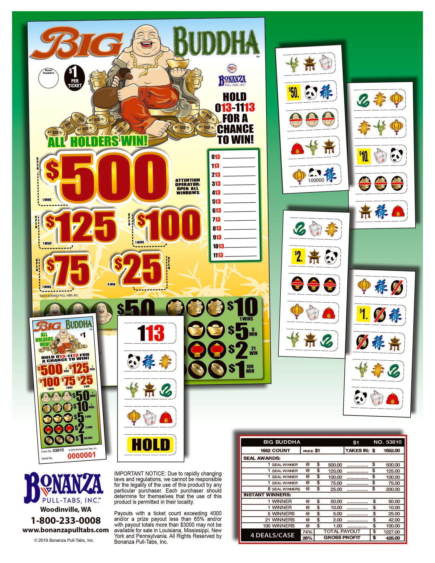 Big Buddha 1652ct Seal Game Pull Tabs