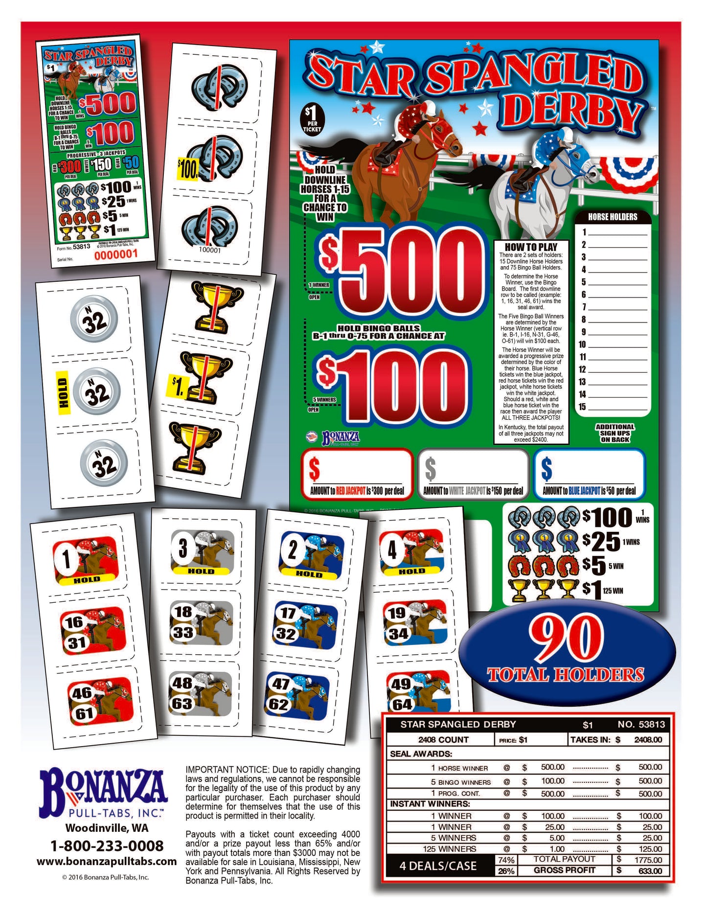 Star Spangled Derby 2408ct Seal Game Pull Tabs