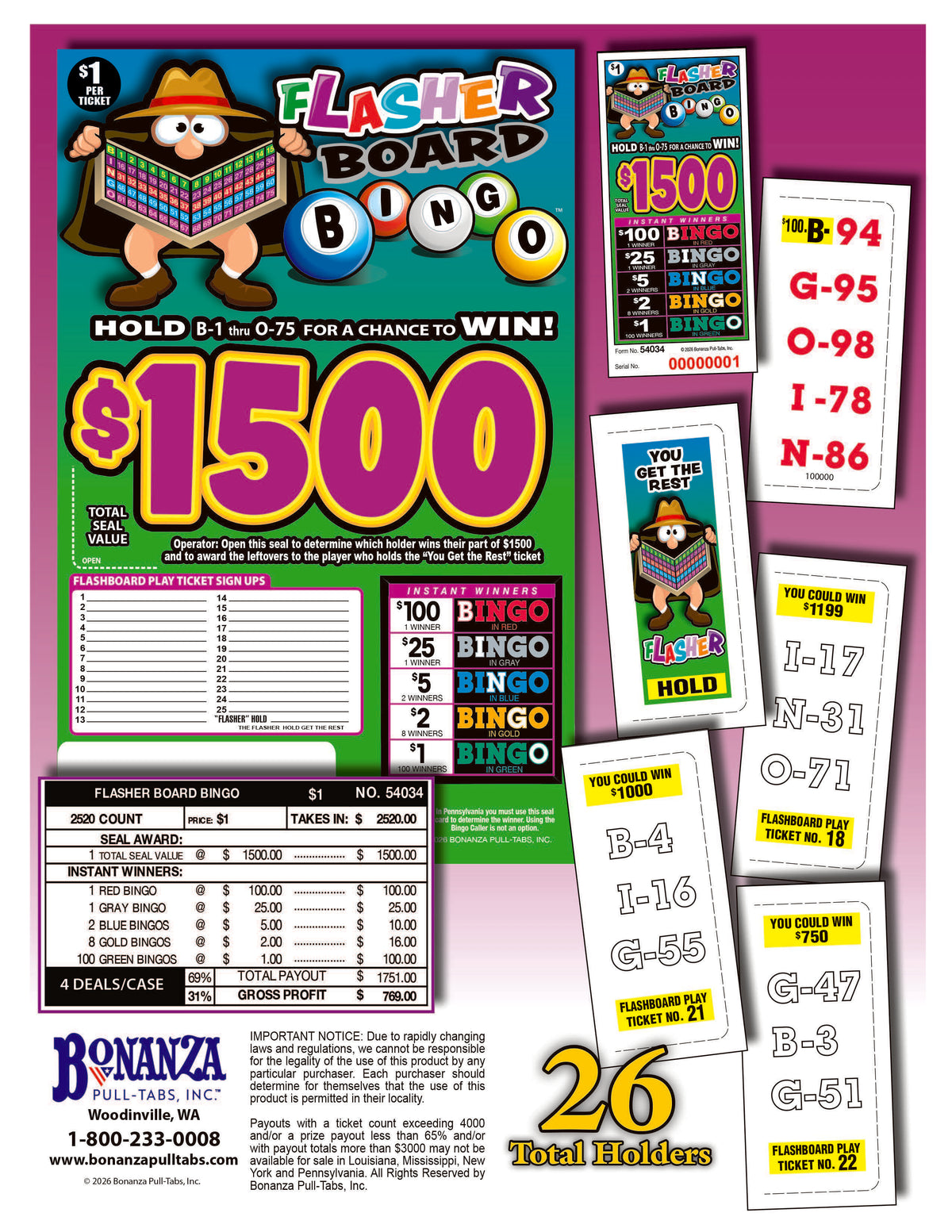 Flasher Board 2520ct Daub Seal Game Pull Tabs