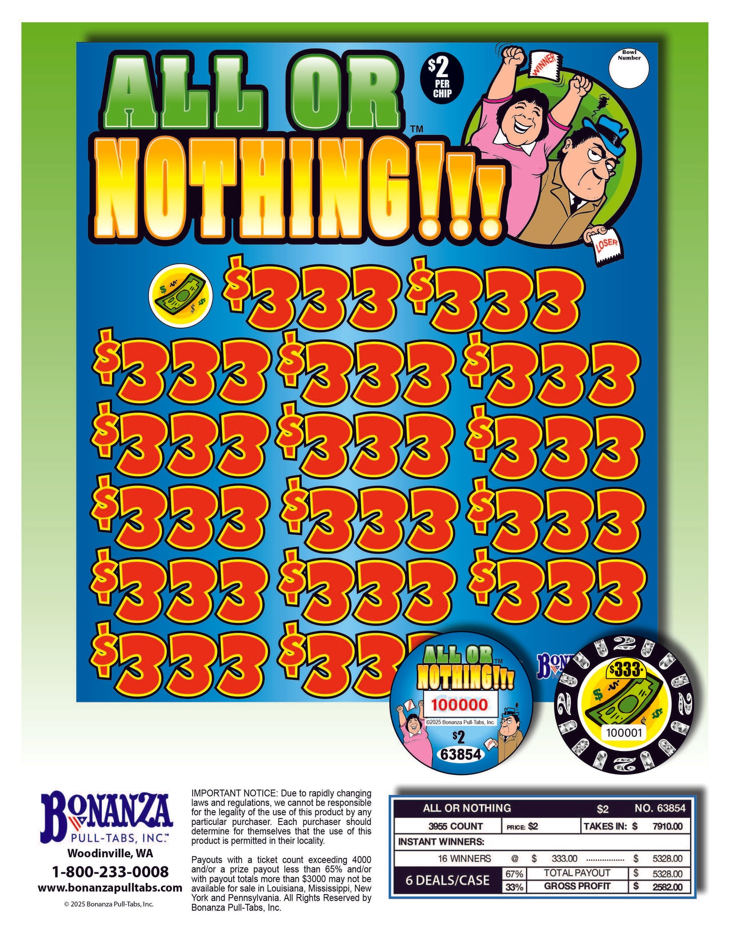 All Or Nothing $2 3955ct Chip Pull Tabs
