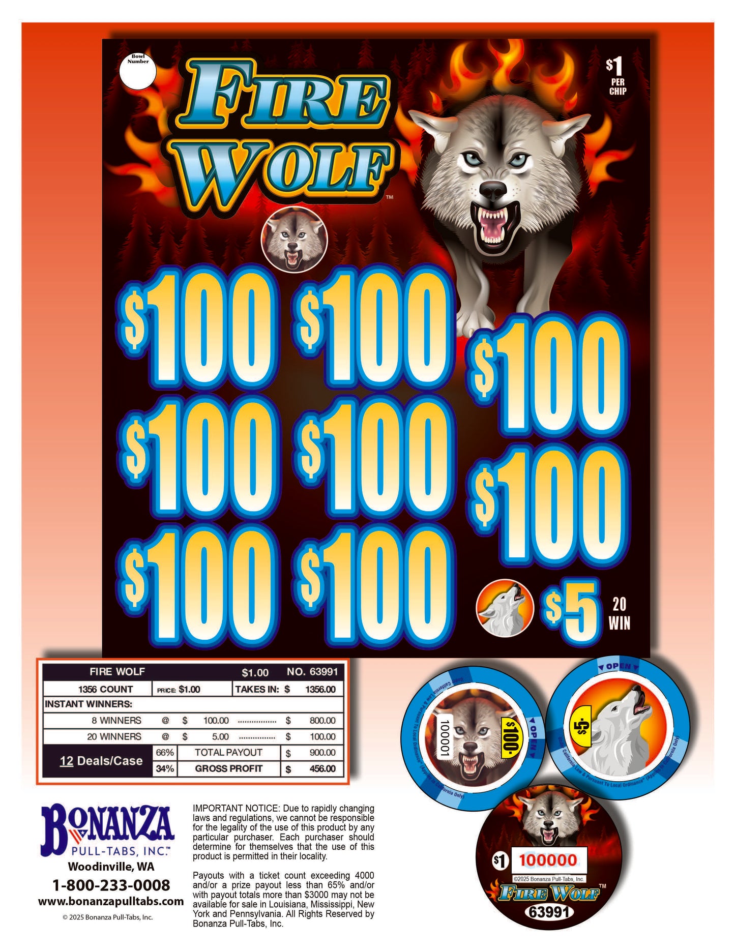 Fire Wolf 1356ct Chip Pull Tabs