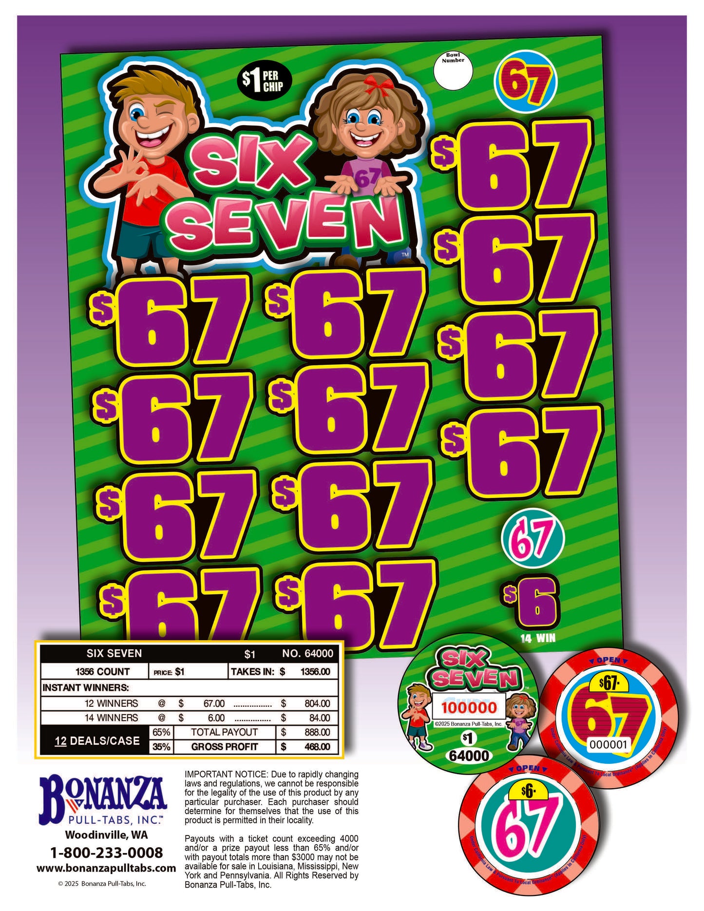 Six Seven 1356ct Chip Pull Tabs