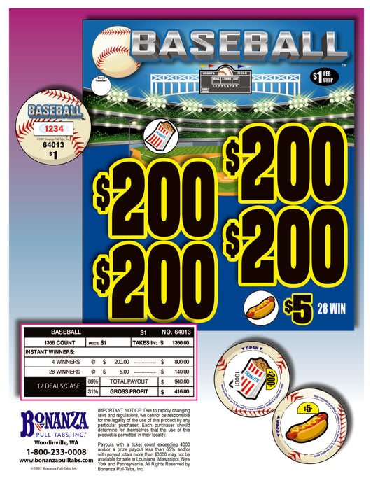 Baseball 1356ct Chip Pull Tabs