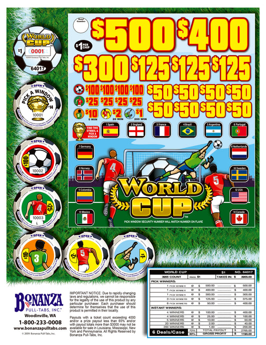 World Cup 3955ct Chip Pull Tab