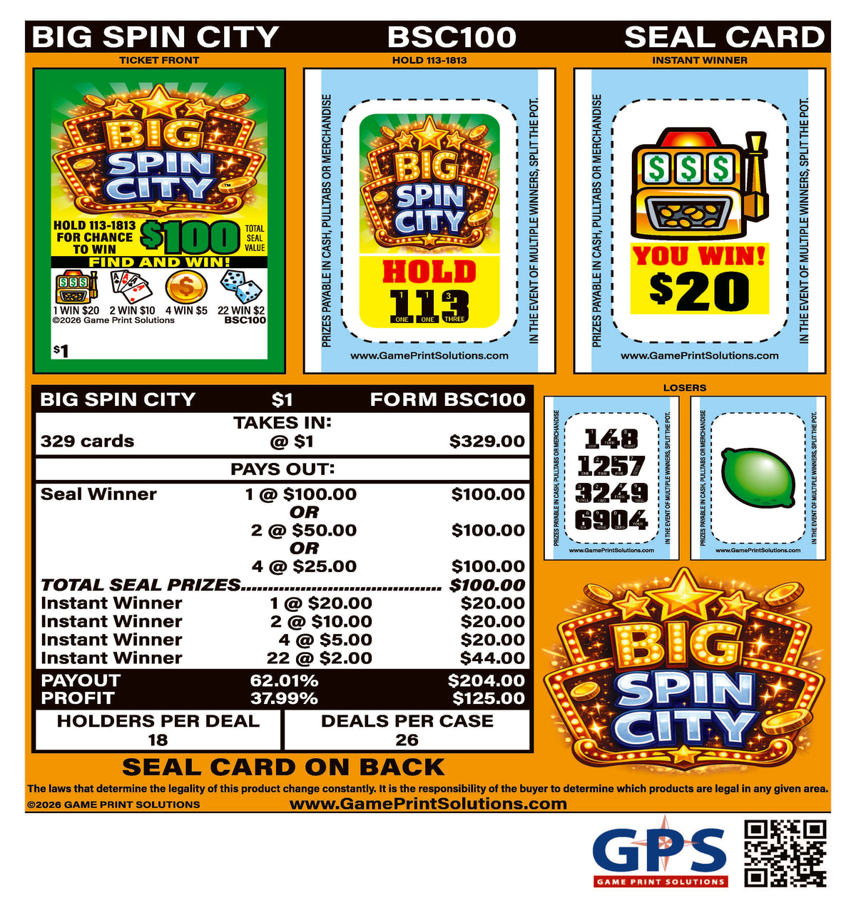 Big Spin City 329ct Seal Game Pull Tabs