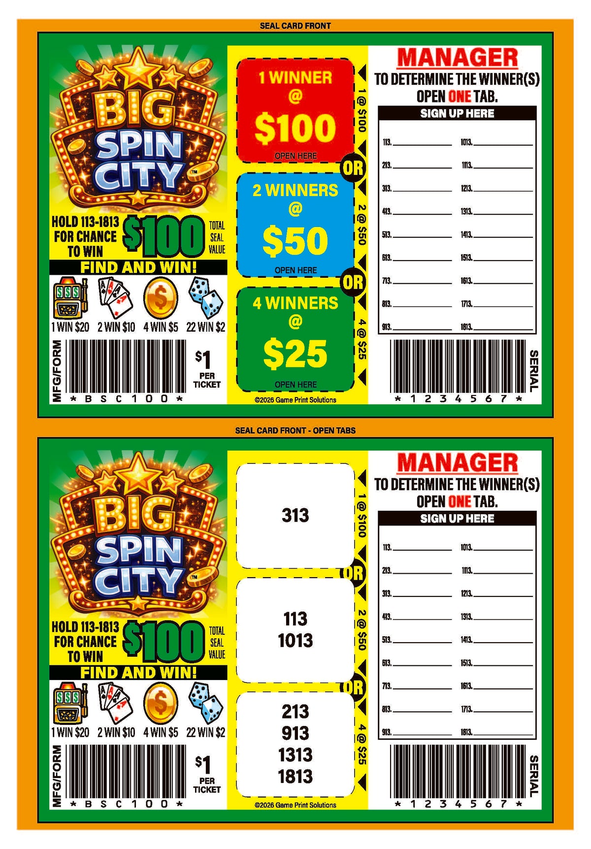 Big Spin City 329ct Seal Game Pull Tabs