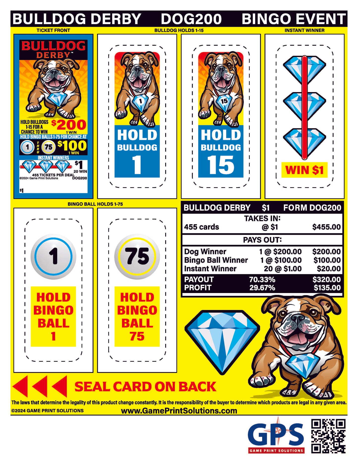 Bulldog Derby 455ct Seal Game Pull Tabs