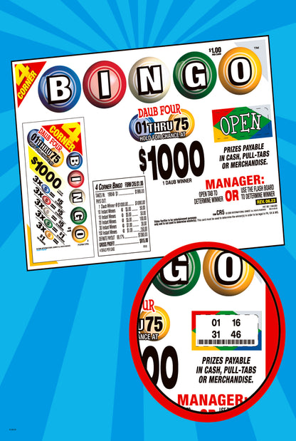 4 Corners Bingo 1955ct Daub Game Pull Tabs