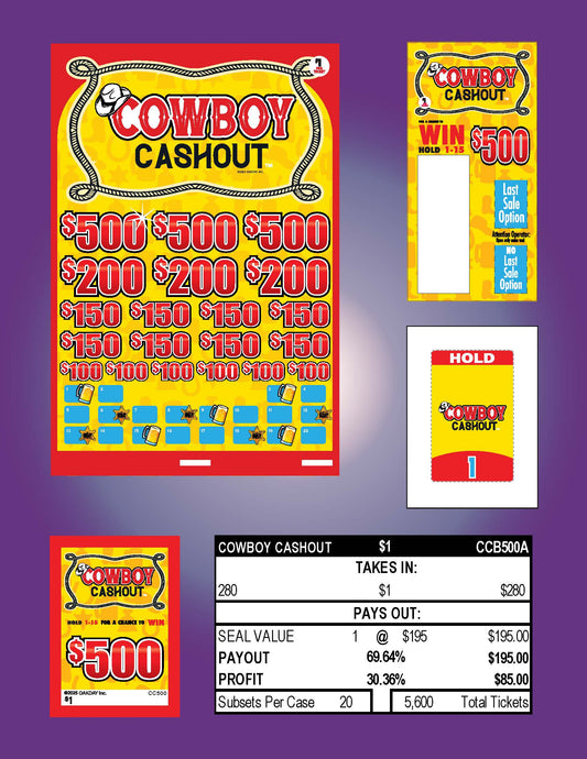 Cowboy Cashout 280ct Subset Bonus Board Pull Tabs