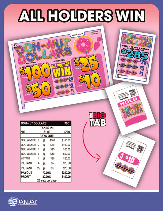 DOH-NUT Dollars 500ct Pull Tab Seal Game