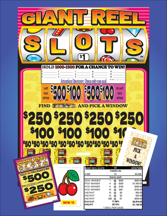 Giant Reel Slots 4000ct One Pack Bonus Board Pull Tabs