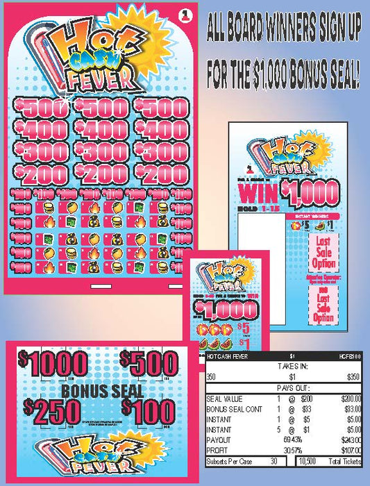 Hot Cash Fever 350ct Subset Bonus Board Pull Tabs