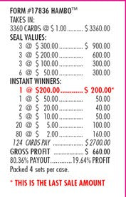 Hambo 3360ct Supercard Bonus Board Pull Tabs