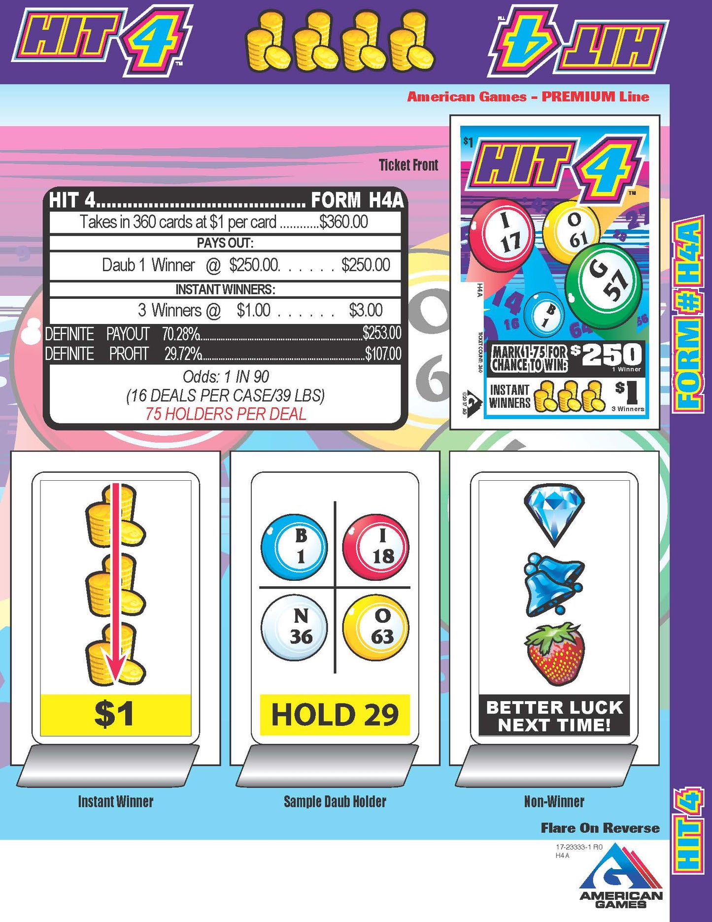 Hit 4 360ct Daub Game Pull Tabs