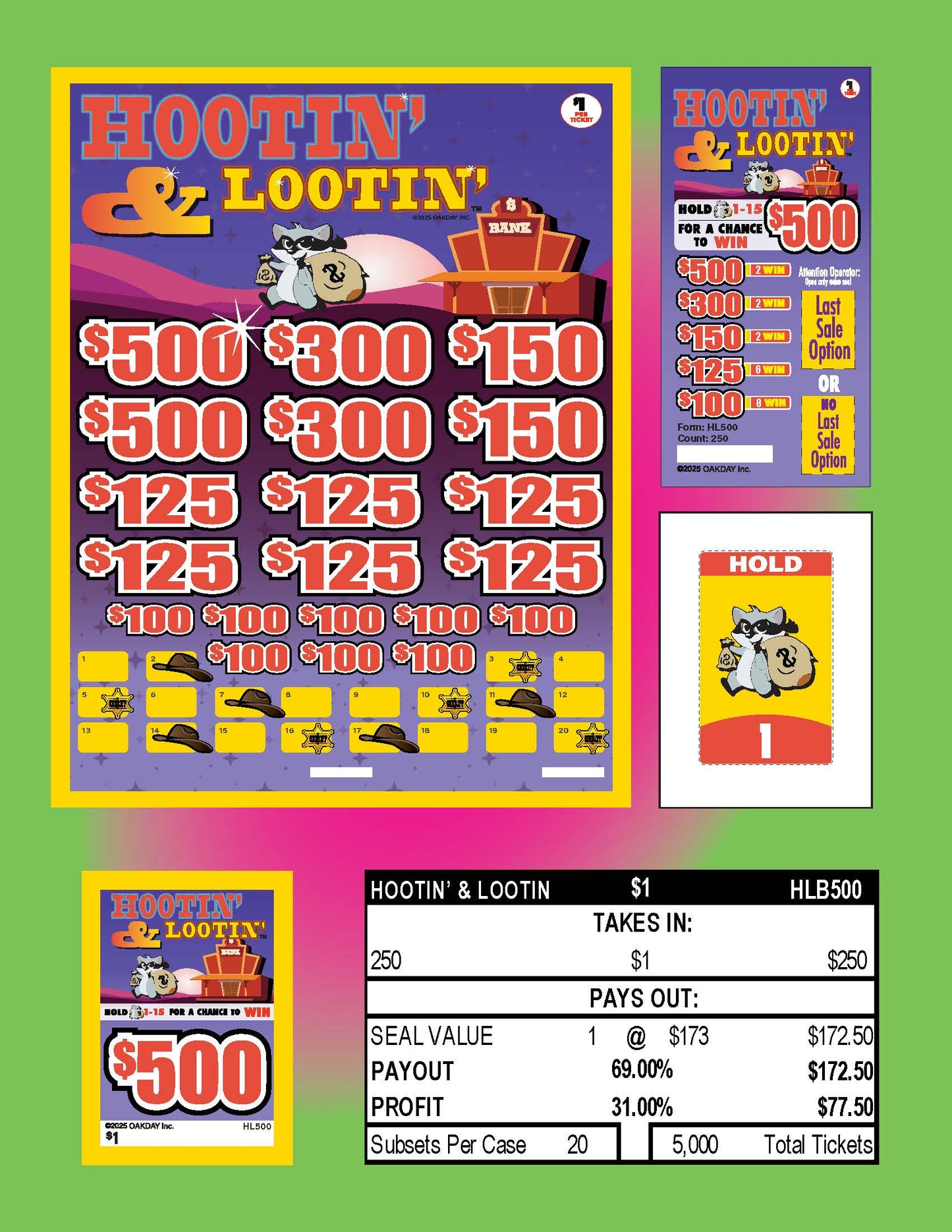 Hootin' & Lootin' 250ct Subset Bonus Board Pull Tabs