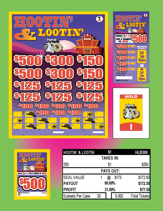 Hootin' & Lootin' 250ct Subset Bonus Board Pull Tabs