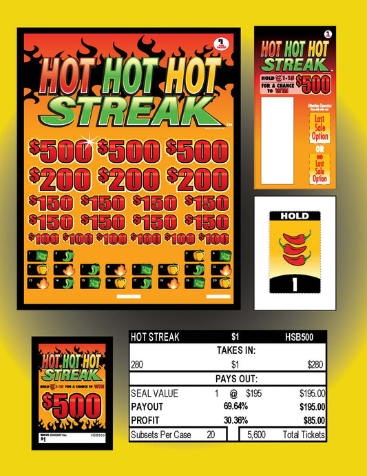 Hot Hot Hot Streak 280ct Subset Bonus Board Pull Tabs