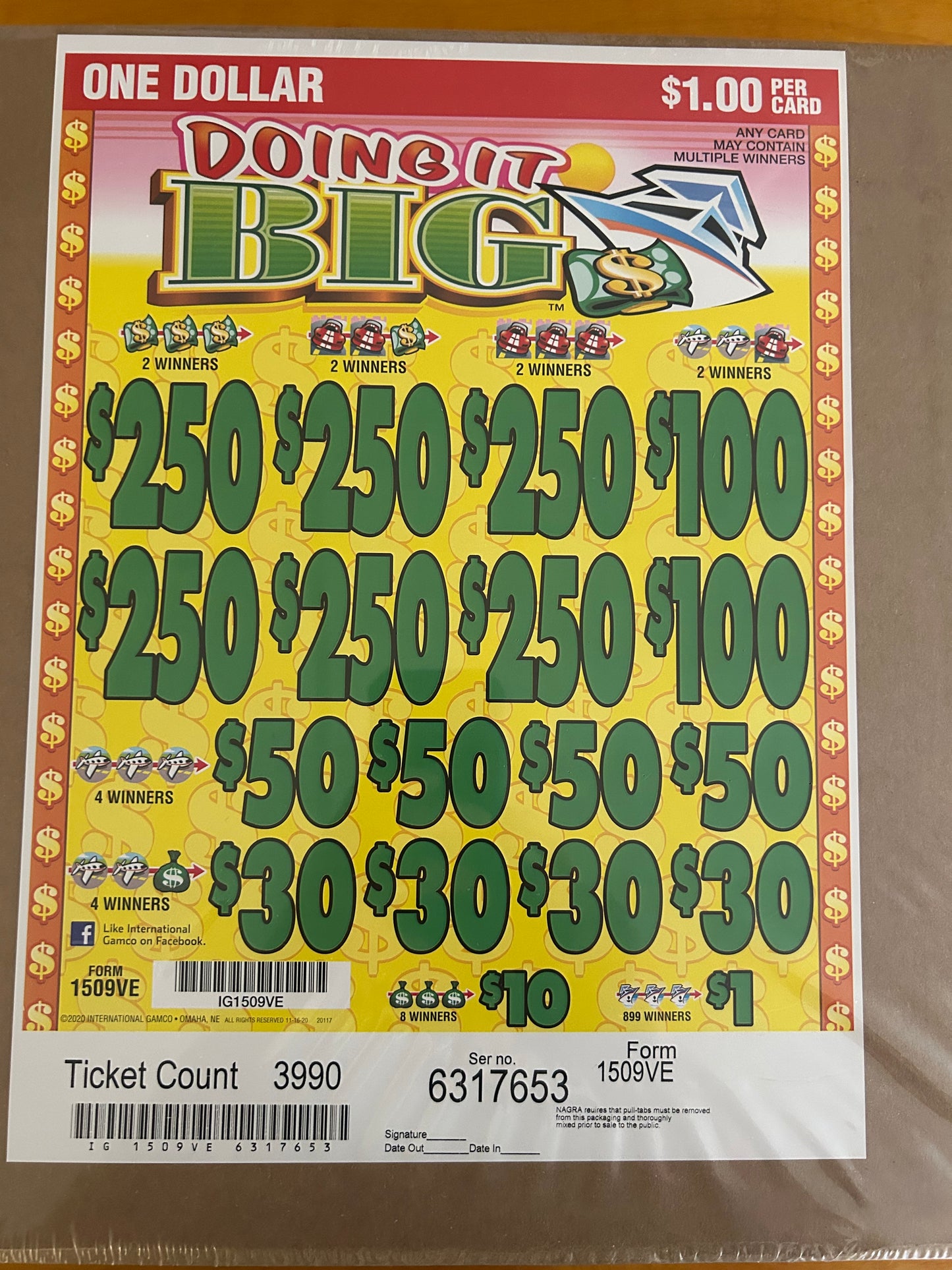 Doing it Big $1 6-$250 Instant Pull Tabs