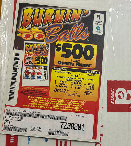 Burnin' Balls $1 1020ct Daub Game Pull Tabs