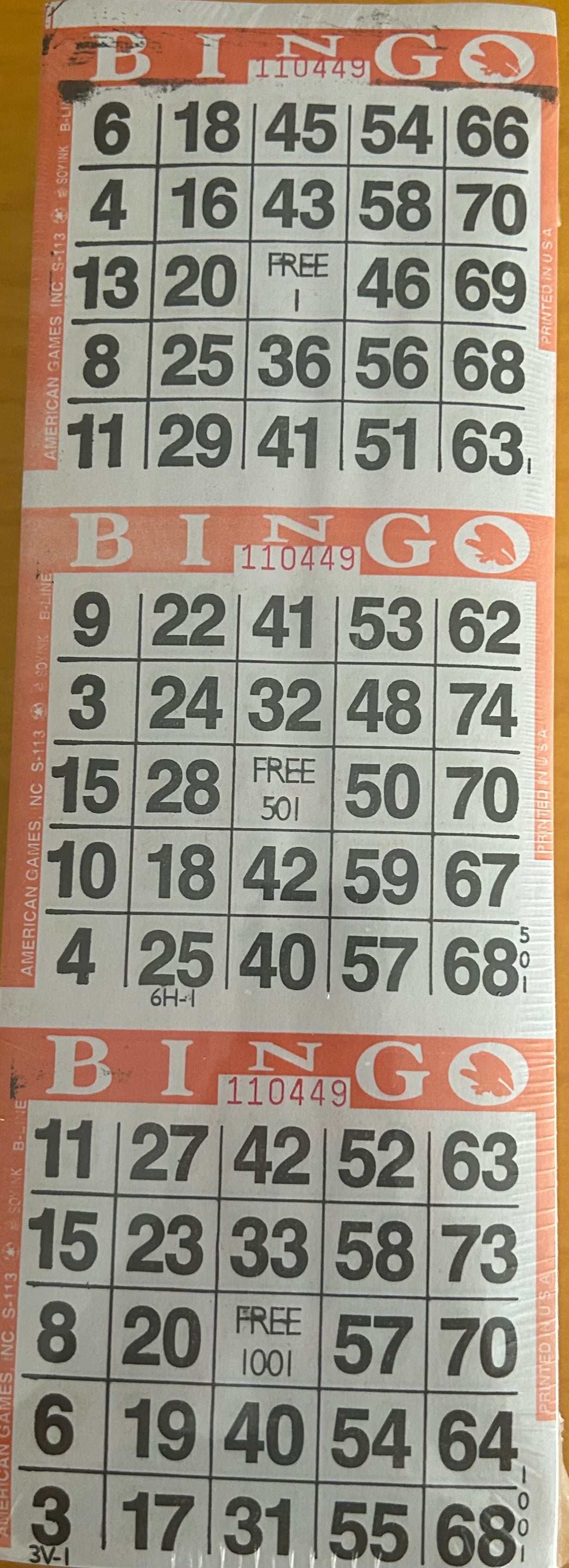 Orange 3on Vertical Bingo Paper 1000 Paper Strips 3000 Cards