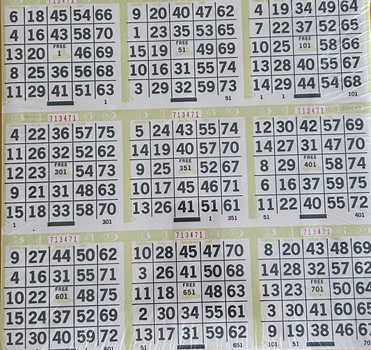 Lime 9on Square Bingo Paper 500 Cards
