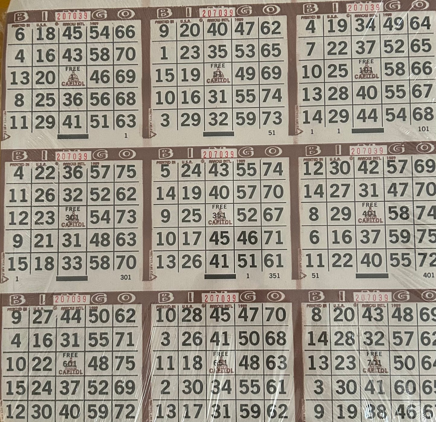 Brown 9on Square Bingo Paper 500 Sheets