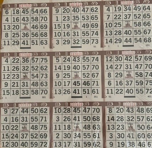 Brown 9on Square Bingo Paper 500 Sheets