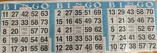 Blue 3on Horizontal Bingo Paper 500 Paper Strips 1500 Cards