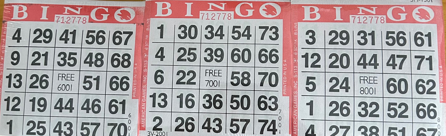 Red 1 on Bingo Paper 3000 Cards
