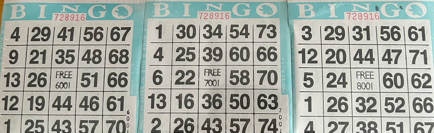 Aqua 1 on Bingo Paper 3000 Cards
