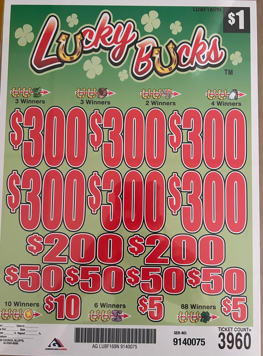 Lucky Bucks $1 3960ct 6-$300 Instant Pull Tabs