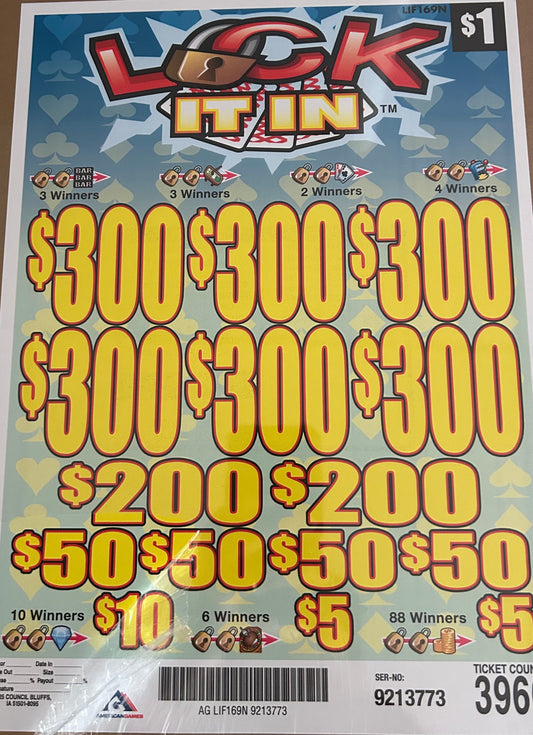 Lock It In $1 3960ct 6-$300 Instant Pull Tabs