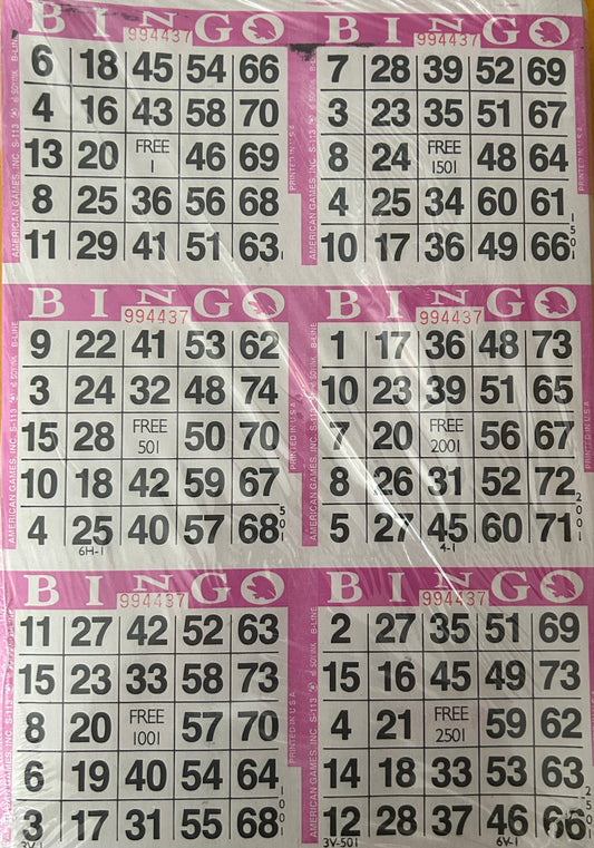 Purple 6on Vertical Bingo Paper 500 Sheets