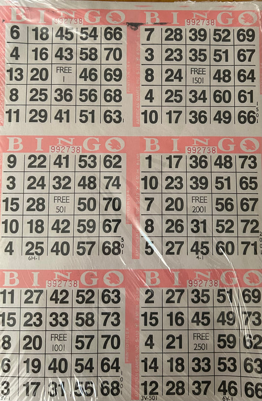 Pink 6on Vertical Bingo Paper 500 Sheets