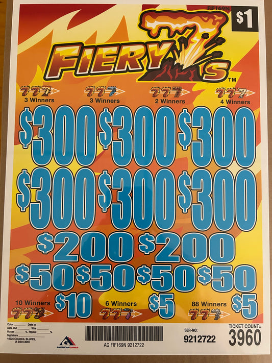 Fiery 7's $1 3960ct 6-$300 Instant Pull Tabs