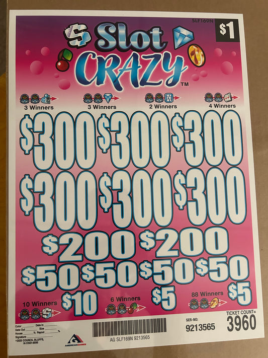 Slot Crazy $1 3960ct 6-$300 Instant Pull Tabs