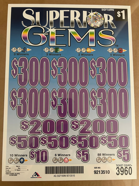 Superior Gems $1 3960ct 6-$300 Instant Pull Tabs